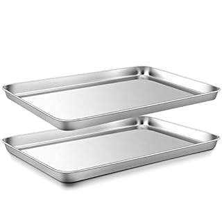 Baking Tray Set of 2, Onader Stainless Steel Rectangle Baking Sheets Pans, Large Professional Oven Trays for Cooking Serving, Non Toxic & Healthy, Mirror Finished & Dishwasher Safe, 40.5x30.5x2.5cm