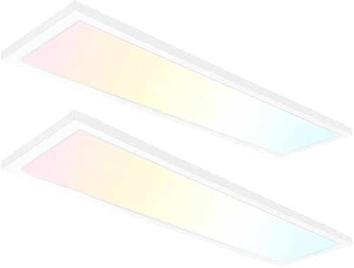 2 Pack 1x4 LED Flat Panel Light, 50W 6250LM Surface Mount Ceiling Fixture, 5CCT (3000K/3500K/4000K/5000K/6500K), 10-100% Triac Dimmable 120V for Kitchen, Garage, Office, Basement