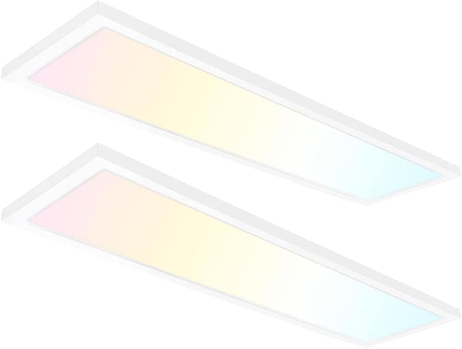 2 Pack 1x4 LED Flat Panel Light, 50W 6250LM Surface Mount Ceiling Fixture, 5CCT (3000K/3500K/4000K/5000K/6500K), 10-100% Triac Dimmable 120V for