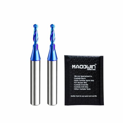 2Pcs Upcut Spiral Ball Nose End Mill 1/8" CNC Router Bit Nano Blue