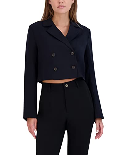 BCBGeneration Women's Double Breasted Jacket Long Sleeves Notch Lapel Button Front Relaxed Crop Coat