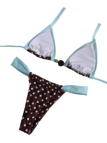 FUTLU Women's Thong Bikini Set Quick Dry Tie Back String Bathing Suit for Beach Vacation Swimwear(Blue Polka Dot,S) — view 3