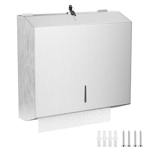 Ravytha Distributeur Papier Essuie Main Mural avec Serrure, Distributeur Serviette Papier en Acier Inoxydable pour Commercial Toilette et Cuisine(Brossé)