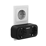 TESSAN Chargeur USB Multiprise, 4 en 1 Prise USB avec 2 Prise Murale 16A et 2 Ports USB 2.4A, Multiprise Murale pour la Maison Le Bureau Les Voyages Compatible avec Phone etc, Noir