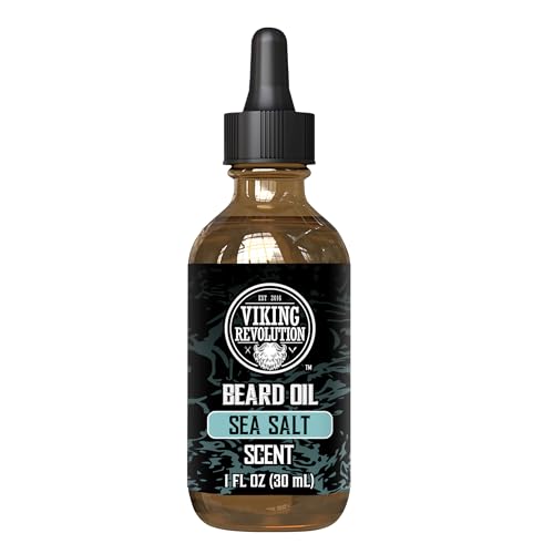 Image of Viking Revolution Beard Oil - Sea Salt - 1 fl oz | 100% Natural Ingredients - Formulated with Argan Oil & Jojoba Oil - Softens Rough Hair & Hydrates Skin - Sea Salt Scent
