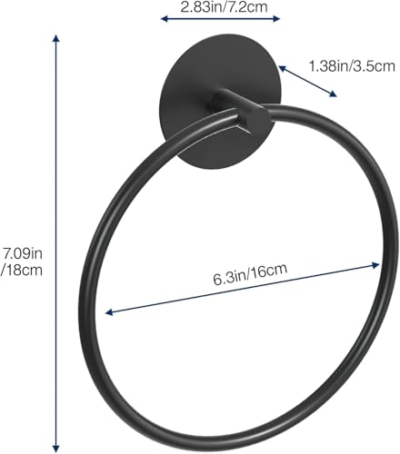 Image of iSTAR Self Adhesive Bathroom Towel Ring Stainless Steel | Wall Mounted Round Towel Holder for Hand Towels, Wash Basin & Kitchen Use (Black)