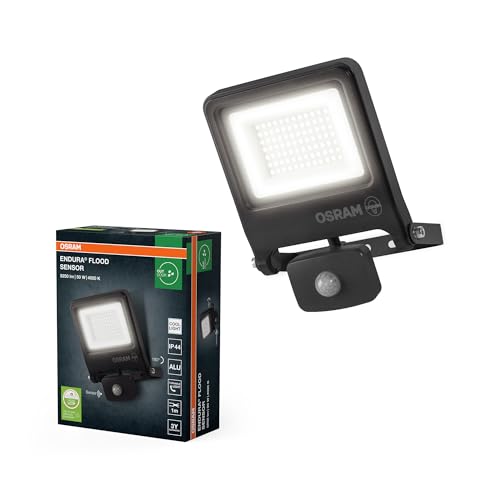 Osram Projecteur Extérieur LED avec Capteur ENDURA Flood, 50W, 5000lm, 4000K blanc froid, Capteur de Mouvement 9m, Aluminium, IP65