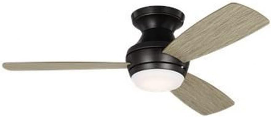 Monte Carlo 3IKR44AGPD Ikon 44" Dry Locations Flush Mount/Hugger Ceiling Fan with LED Light Kit and Hand Remote, 3 Light Grey Weathered Oak Blades, Aged Pewter