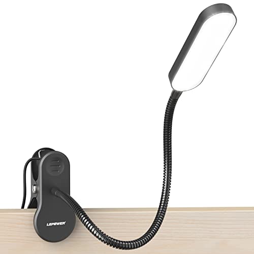 LEPOWER Clip-On LED Book Light with 25+ Settings and Timer for Reading in Bed - Eye-Caring Design, Black