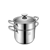 SZQ-Marmites Pâtes Pot, Camping en Plein air Barbecue Outils de Cuisine Cantine Scolaire de Cuisine 2 Niveaux avec Couverture en Verre trempé Housewares Cuiseur Vapeur (Color : Silver, Size : 22CM)