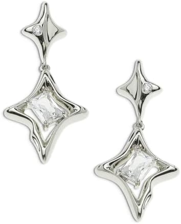 Sonateomber Silver Star Drop Dangle Earrings for Women Teen Girls - Trendy Unique Sparkly Rhinestone Four-point Star Dangling Hypoallergenic Stud Fashion Prom Jewelry Gift