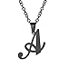 Produktbild PROSTEEL Schreibschrift Anfangsbuchstabe A Halskette Schwarz Metall plattiert Buchstabe Alphabet Anhänger mit Kette Damen Herren Modeschmuck