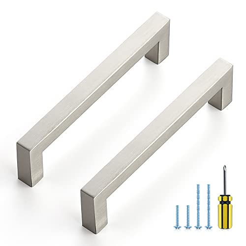 Image of Ravinte 25 Pack 5 Inch Stainless Steel Cabinet Handles Square Cabinet Pulls Brushed Nickel Cabinet Hardware Kitchen Cabinet Drawer Pulls Come with Screwdriver