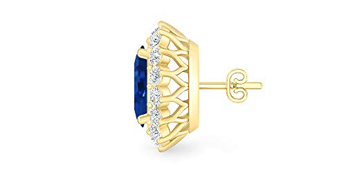 Oval Blue Sapphire and Diamond Fancy Halo Floral Stud Earring in 18 Carat Yellow Gold (6X4 MM Gemstone)3