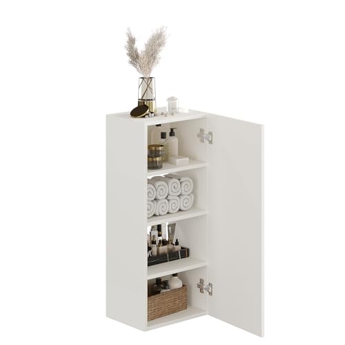 Image of FURNEASER Marbin Modern Engineered Wood Bathroom Storage Cabinet with Door | Wall Mount Utility Organizer for Wash Area, Living Room & Bedroom | Space Saving Multipurpose Unit (White)