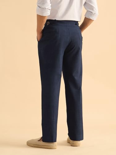 Image of The Souled Store: Gurkha Pants Men and Boys Solid Polyester Blend Straight Fit Adjustable Waistband 4-Way Stretch Wrinkle Resistant Pleated Front Trousers