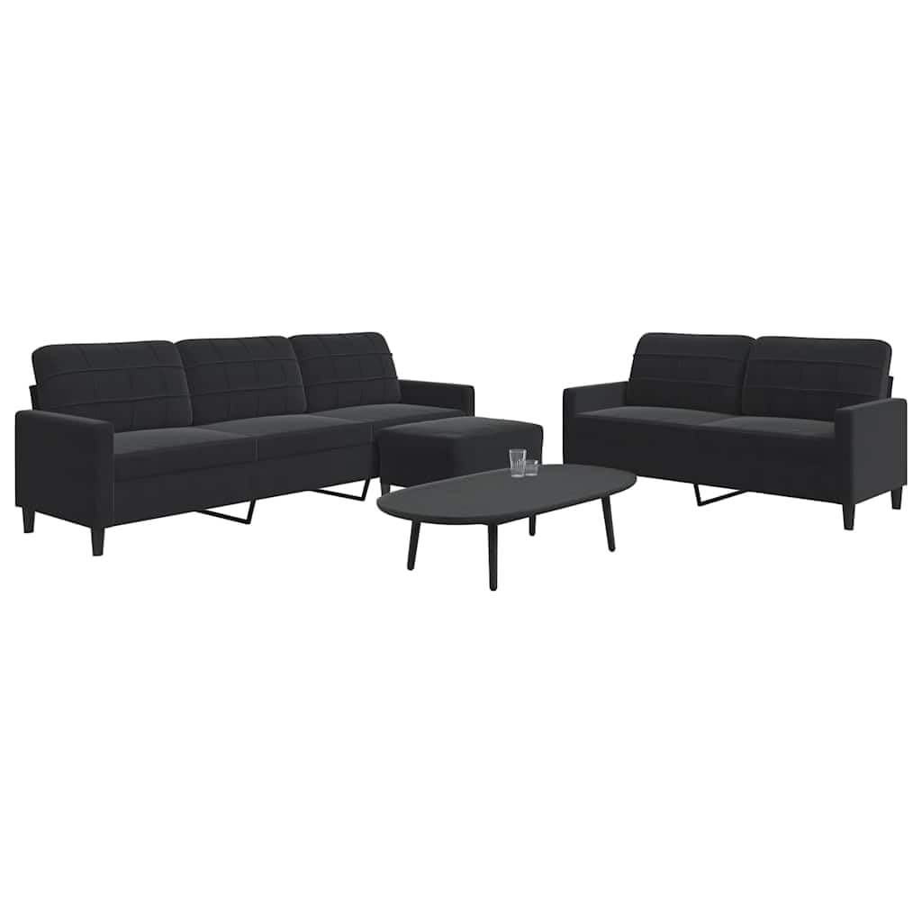 vidaXL 3-TLG. Sofagarnitur mit Kissen Schwarz Samt, Sofa, Samtsofa, Sofa gepolstert, Relaxsofa, Wohnzimmermöbel, Polstersofa, Couch, Lounge Sofa