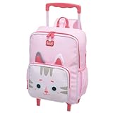 Mochila Escolar Infantil Bolsa c Rodinhas Menina Gata