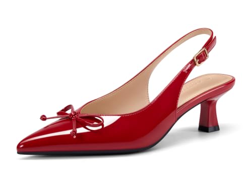 Image of Coutgo Womens Slingback Kitten Low Heels Dress Shoes Closed Pointed Toe Bow Tie Slip on Office Work Pumps