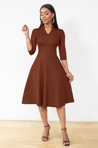 Image of Nmoder Casual Dresses for Women Semi Formal Fit and Flare 3 /4 Sleeve A-line Church Work Dress with Pockets