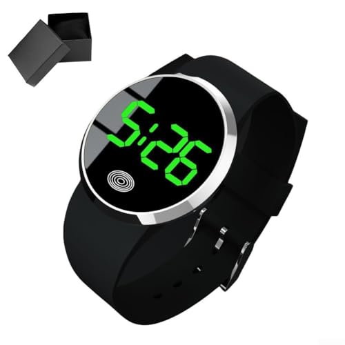 Reloj digital LED de pantalla grande con control táctil, pantalla luminosa para lectura clara de la hora, conducción diaria, deportes de negocios al aire libre, caja negra/plateada y blanca