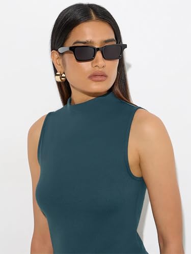 Image of KOTTY Women's Sleeveless High Neck Ribbed Tank Top Combo Pack of 2 Stylish Casual & Office Wear Tops