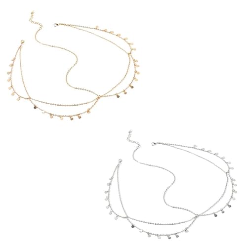 TRKETK 2 Pièces Chaîne de Tête de Déesse Dorée pour Femme Bijou de Ajustable Paillettes Dorées Cheveux à Pompons Pièce de Tête pour Mariage Festival...