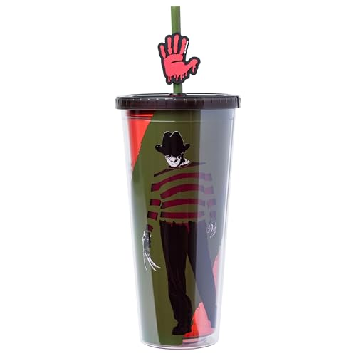 Silver Buffalo A Nightmare on Elm Street Welcome to My Nightmare Featuring Freddy Krueger Plastic Cold Cup with Lid and Straw Topper, 24 Ounces
