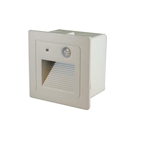 OLEEP Lámpara de pared LED 3W, Iluminación empotrable apliques escalera cuadrada con sensor de movimiento Interior y exterior resistente a la intemperie (blanco, blanco cálido 3000K)