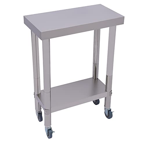 GXSFLG Table en acier inoxydable avec roulettes, table de travail, table de cuisine, table de préparation, table de préparation des aliments, pour gastronomie,...