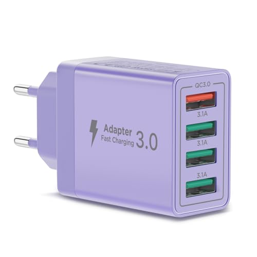 Prise USB Secteur, Embout Chargeur USB pour iPhone, Samsung Xiaomi Sony LG Smartphones, iWatch, appareils Photo, tablettes, MP3 etc, Prise Universel Adaptateur Secteur USBA Multiple Rapide (Violet)