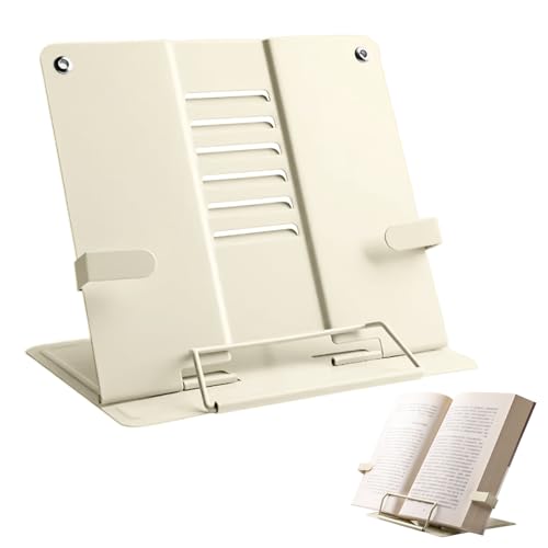 Daelesr Atril Metálico Multifuncional para Libros, Soporte de Lectura Libro Ajustable, Plegable y Portátil, para Libros de Cocina, Recetas, Documentos, Música, Cocina y Oficina (Beige)