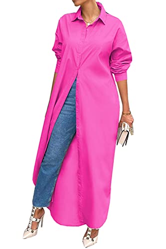 Image of Choichic Shirt Dresses for Women Casual Long Sleeve Cotton Button Down Maxi Dresses