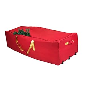 simplify christmas tree storage bag | holds artificial trees up to 11 feet tall | holiday decorations organizer | wheeled | collapsible duffle | red
