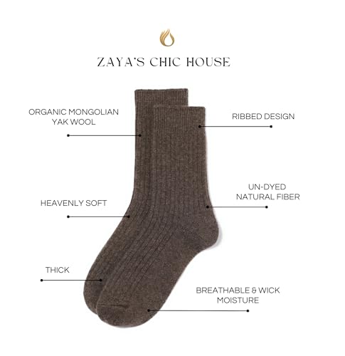 Zaya's Chic House - Natural Yak Wool Thick Socks - Un-dyed Bed Socks for Poor Blood Circulation, Made in Mongolia, Unisex4
