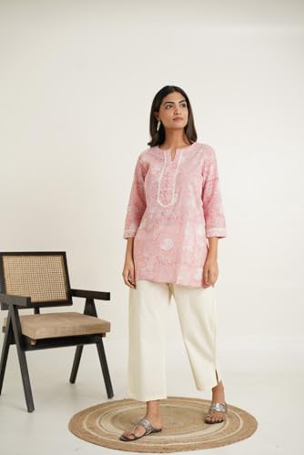 Image of Pure Cotton Printed Short Kurti for Women | Traditional Block Print Kurta Top | Casual & Workwear Ethnic Fashion
