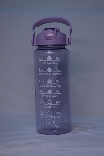 Image of Motivational Water Bottle with Time Markers, 2 Litre Bottle, Double sipper Flip-Top Lid (purple)
