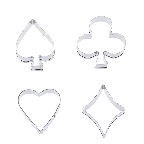 Leadigol Set di 4 formine per biscotti in acciaio inox, a forma di carte da gioco, carte da gioco, set di formine per biscotti a forma di carte da gioco, set di formine per biscotti da poker