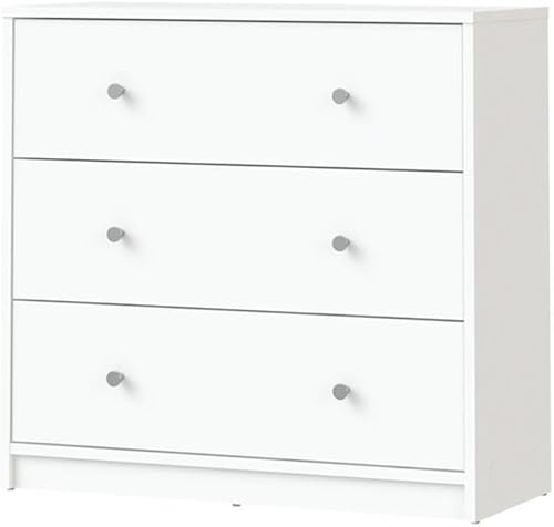 Miniatura 3 de Pemberly Row Cómoda contemporánea con 3 cajones, madera de ingeniería, acabado blanco, 26.75 pulgadas de alto x 28.5 pulgadas de ancho x 11.75