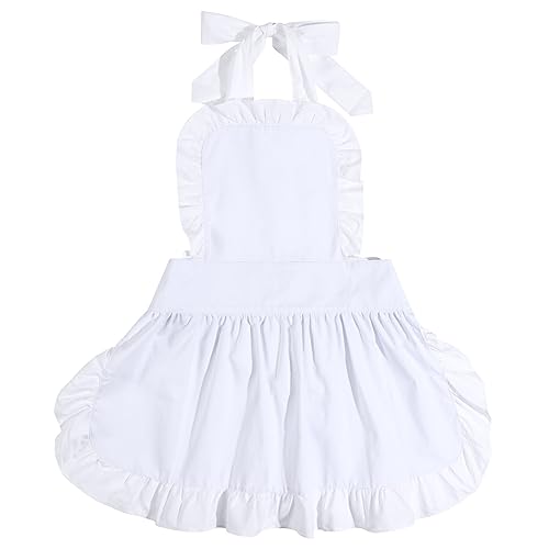 Tablier blanc de cuisine pour femme en coton de serveuse confortable et résistant