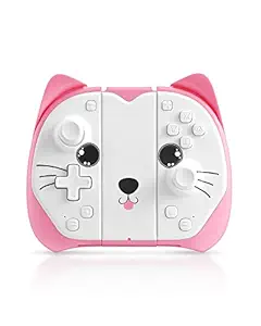 KINVOCA Joy Pad Controller for Nintendo Switch/Lite/OLED, Wired/Wireless Switch Controller and Replacement for Switch Joycon with Turbo, Motion, Vibration, Wake-Up and Macro Button - Pink