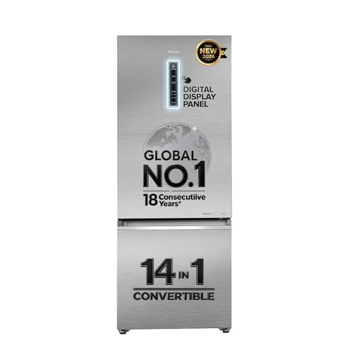 Image of Haier 325 L 3 Star Frost Free Triple Inverter Double Door Bottom Mount Refrigerator, Digital Touch Display & 2X Bigger Fresh Storage (HEB-333DSA-P, Dazzle Steel, 14 In 1 Convertible Modes, 2026 Model)