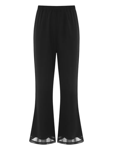 DINORMIN Women's Chiffon Pants Summer Casual Wide Leg Flared Palazzo Pants Long Trousers