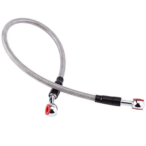 AUTOZOCO - Manguera de aceite de freno M10 universal para moto - latiguillos metalicos - manguito metalico para frenos - recubierto por teflón color plateado - 45 cm (Plateado)