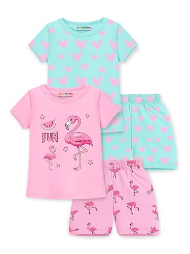 Image of Trampoline Girls Pack of 2 T-Shirt and Shorts Set | Flamingo & Heart Print