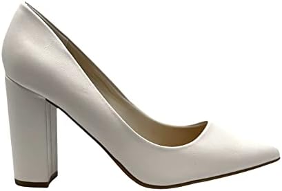 BAMBOO Women's Pointy-Toe Chunky Heel Pump Shoe Bellflower-02 White CRP 8 | Image 1