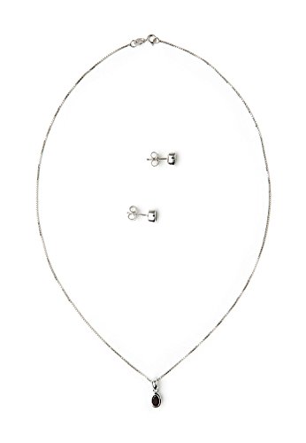 Preisvergleich Produktbild Silvancé - Damenschmuck Schmuckset - 925 Silber, rhodiniert - echter Edelstein: Granat - Länge: 45cm - P3852G-E2269G