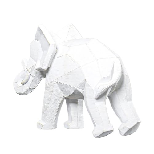 Estatua Elefante Blanco Estilo Geométrico de Resina miniatura 3