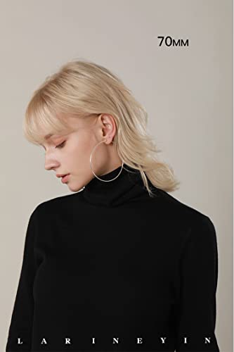 Chic 925 Sterling Silver Big Hoop Earrings Minimalist Round Circle Endless Large Huggie Hoops Statement Earrings 50/60/70/90mm Hypoallergenic Fashion Jewelry Gifts for Women Girls2