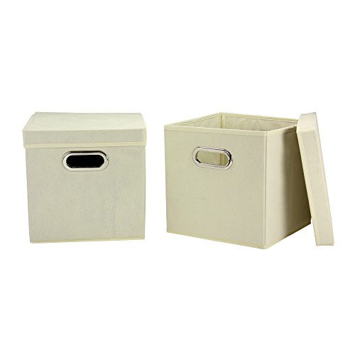 Image of Household Essentials 39-1 Decorative Storage Cube Set with Removable Lids | Natural | 2-Pack